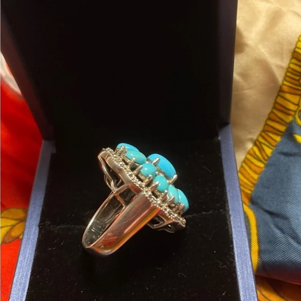 Sleeping Beauty Turquoise Squash Blossom Ring size 5-5.25 ~ Exquisite